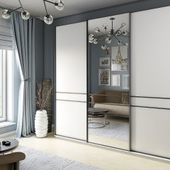 Шкаф-купе 2100 серии SOFT D5+D4+D5+B22+PL3 (по 2 ящика лев/прав+2штанги) профиль «Графит» в Ноябрьске - noyabrsk.mebel24.online | фото