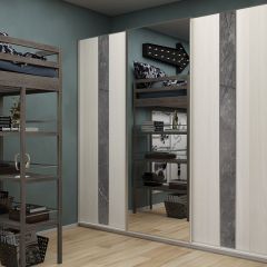 Шкаф-купе 2250 серии SILVER S4+S1+S4 B22+PL4 (по 2 ящика лев/прав+F обр.штанга) профиль «Серебро» в Ноябрьске - noyabrsk.mebel24.online | фото