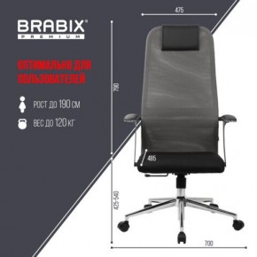 Кресло офисное BRABIX PREMIUM "Ultimate EX-801" хром, плотная двойная сетка Х2, черное/серое, 532918 в Ноябрьске - noyabrsk.mebel24.online | фото 5