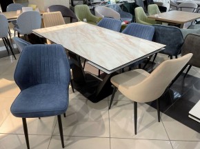 Стол Ниагара 140 БЕЖЕВЫЙ МРАМОР, стекло / ЧЕРНЫЙ М-City в Ноябрьске - noyabrsk.mebel24.online | фото 2