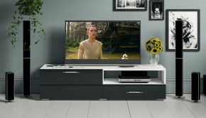Тумба под ТВ Ларго 1,4, цвет корпус белый/фасады МДФ чёрный глянец, ШхГхВ 140х46х35 см., НЕ универсальная сборка в Ноябрьске - noyabrsk.mebel24.online | фото 12