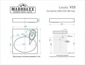 Умывальник над стиральной машиной (600*545*80) Смайл V55D1 (белый) с кронштейном без сифона (V55D1) в Ноябрьске - noyabrsk.mebel24.online | фото 2